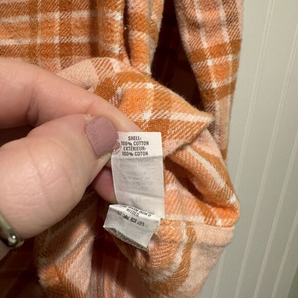 Aerie Orange Pink Plaid Flannel Shirt Size Medium - Picture 4 of 5
